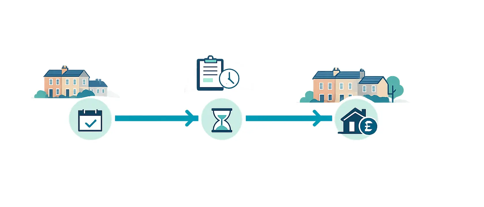 Timeline diagram of a Form 4A notice served on 7 July, the two-month minimum notice window ending 7 September, and the new rent starting on 20 September, the first rent-period day after the window closes