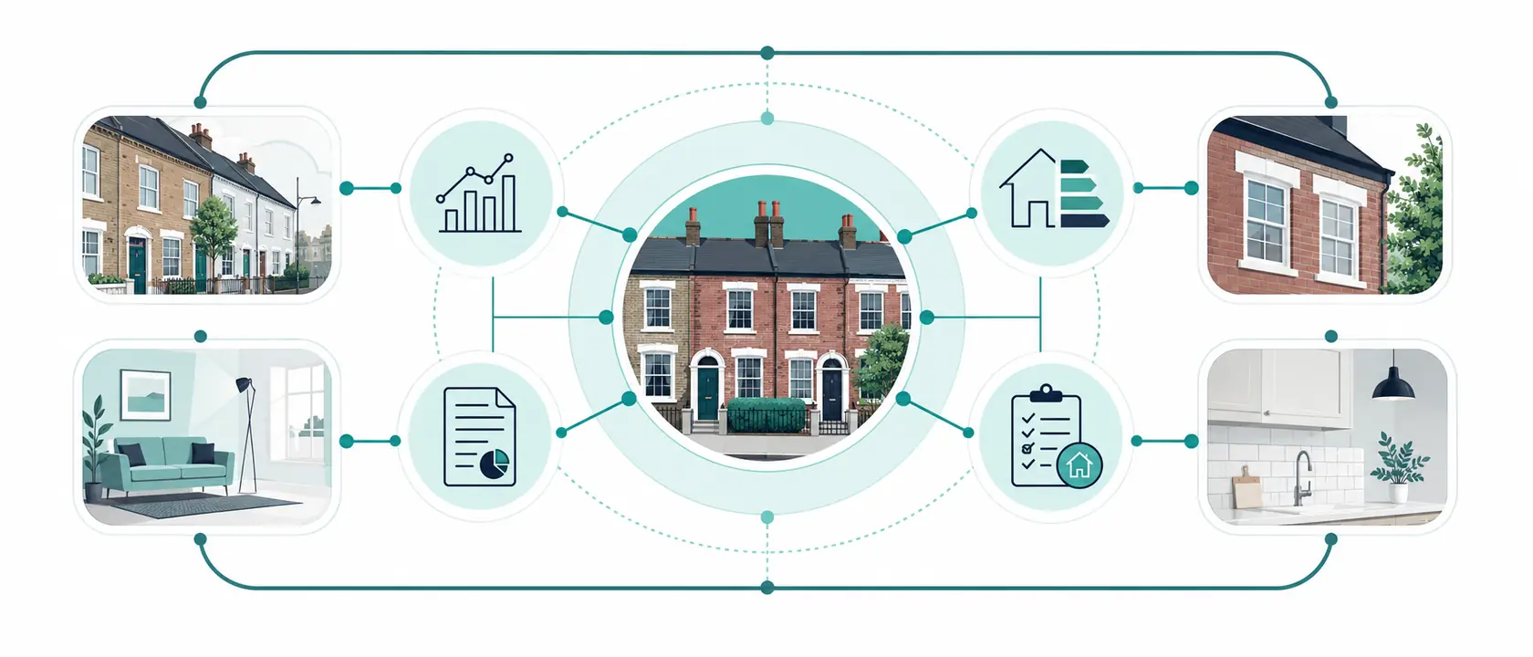 Layered diagram of rent review evidence with comparable lettings at the core, ONS index context and EPC and condition detail around them, and the written reasoning wrapping the whole case